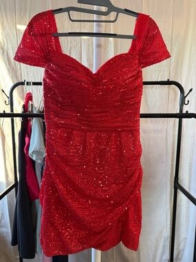 Red Sequin Off-Shoulder Women’s Dress